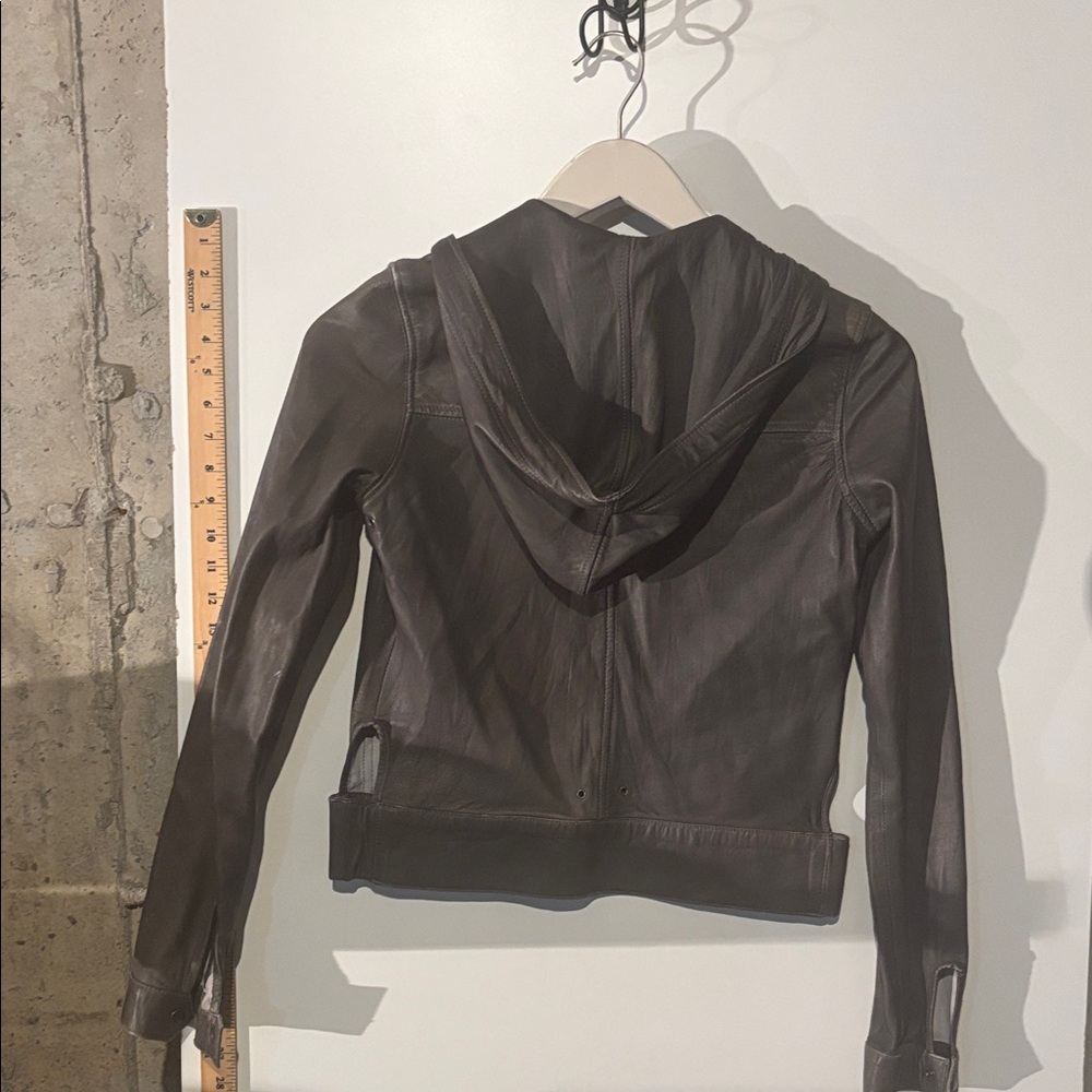 Mike & Chris Brown Leather Jacket with Hood - Picture 5 of 12